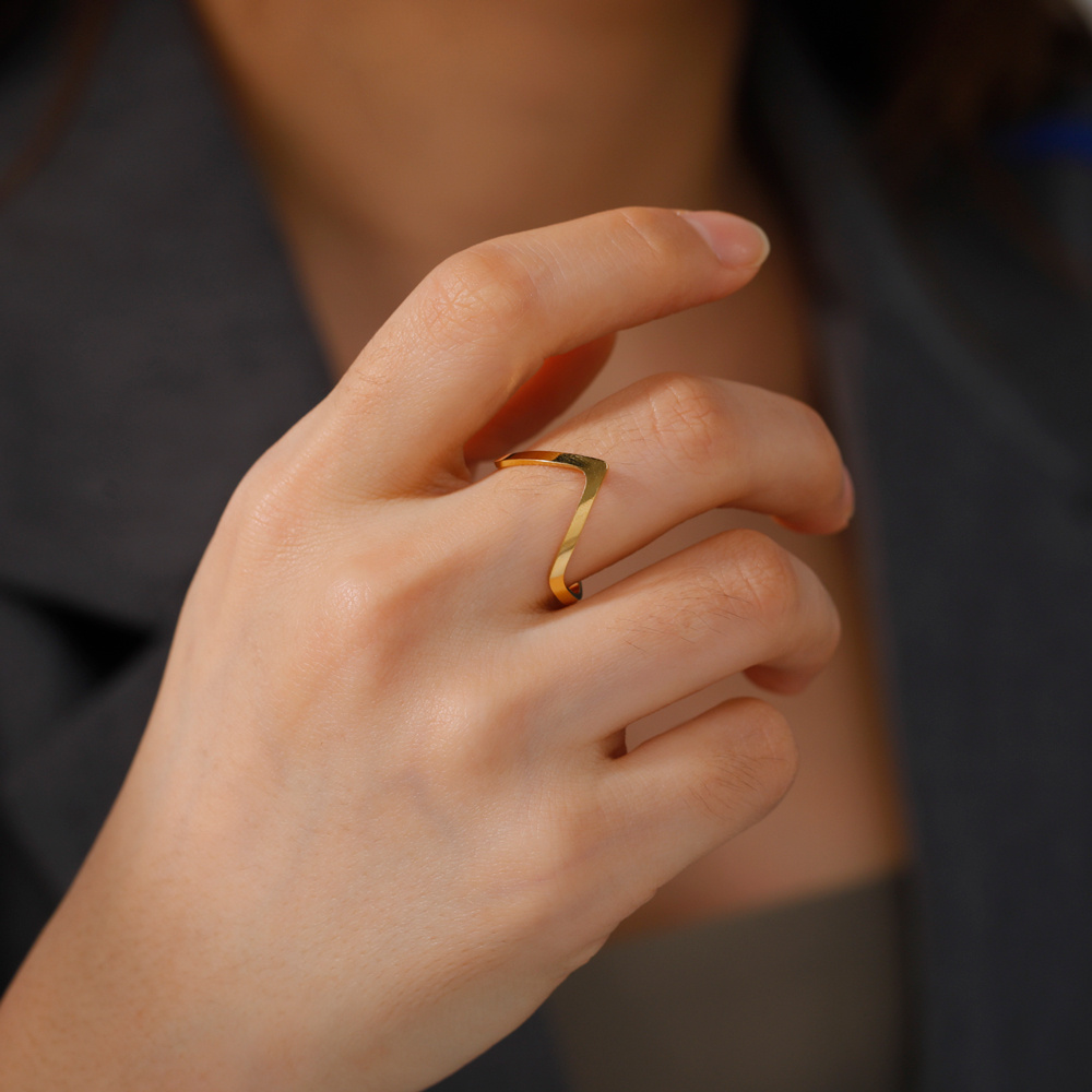 Women's Adjustable Chevron V Ring, Plated Minimalist Jewelry